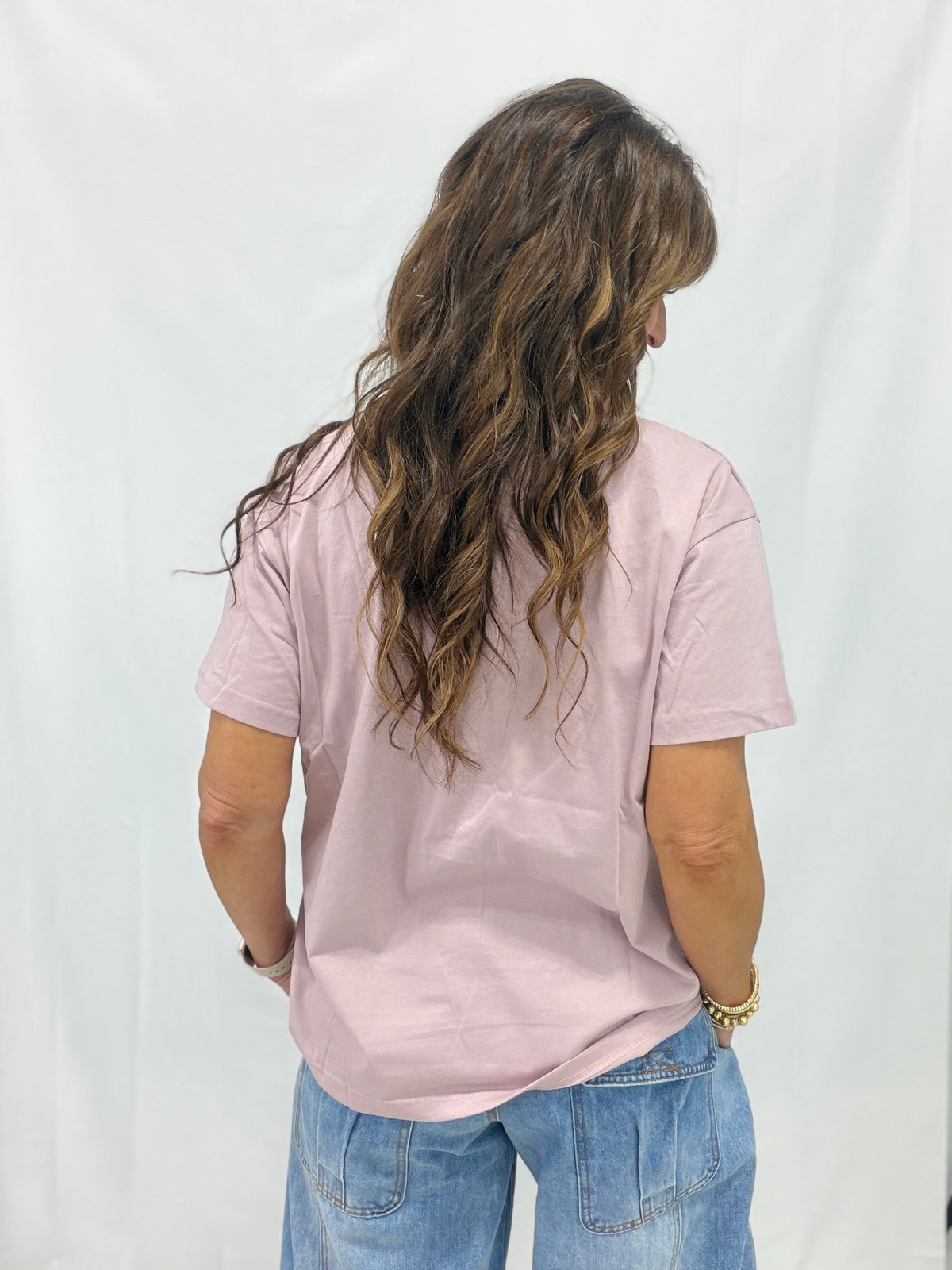 Meet Me Halfway Besazzled Smiley Face Top In Mauve