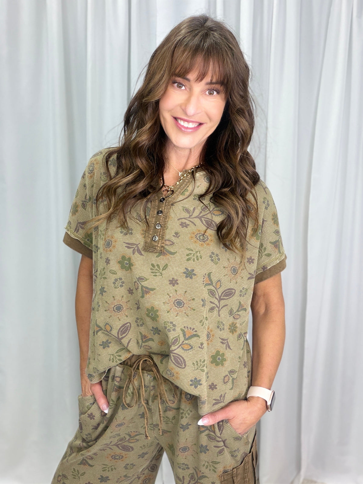 Another Great Day Waffle Top In Olive