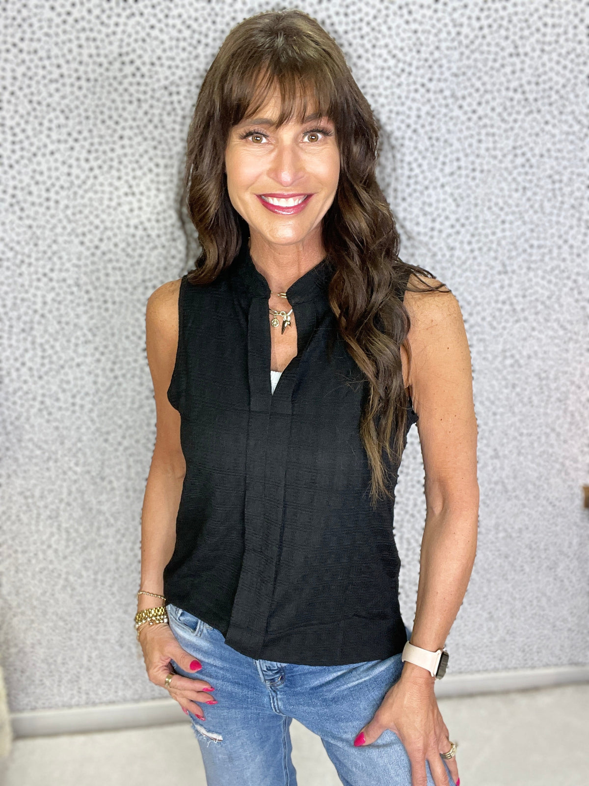Gracie P Lattice Textured Split Neck Tank Top in 2 Colors *Final Sale*