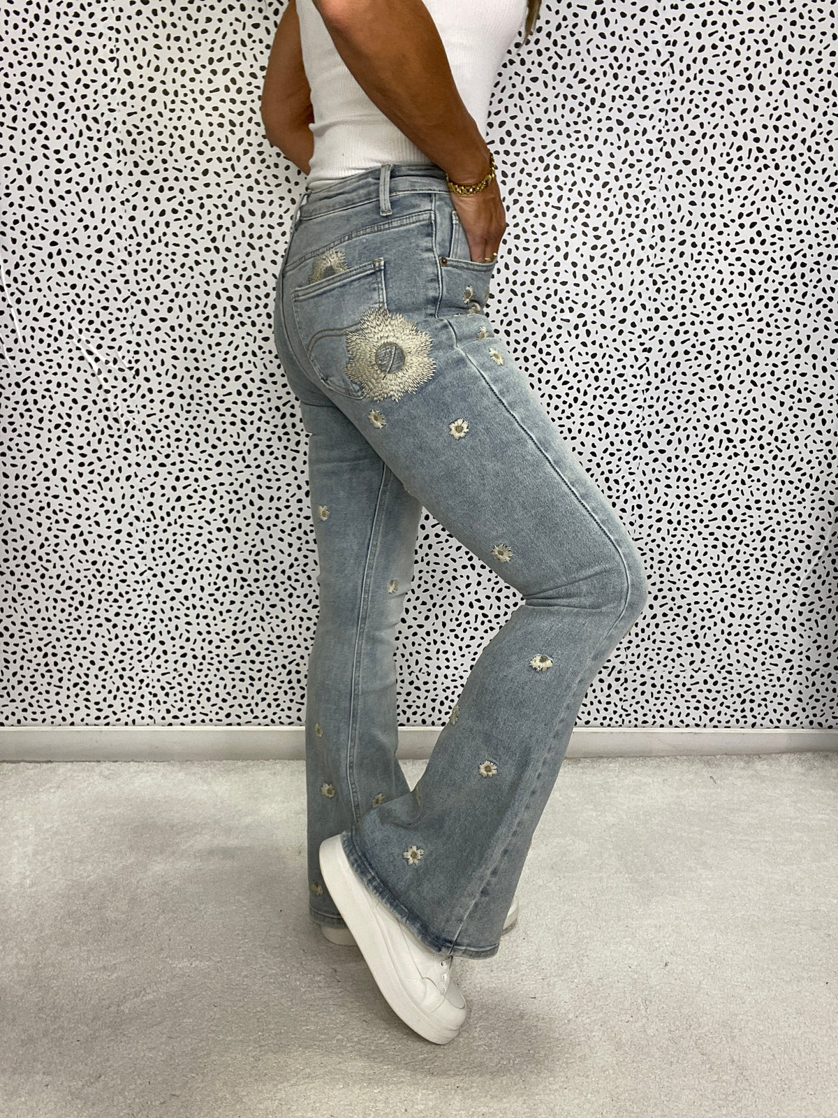 Oli & Hali Daisy Daze Flare Jeans In Light