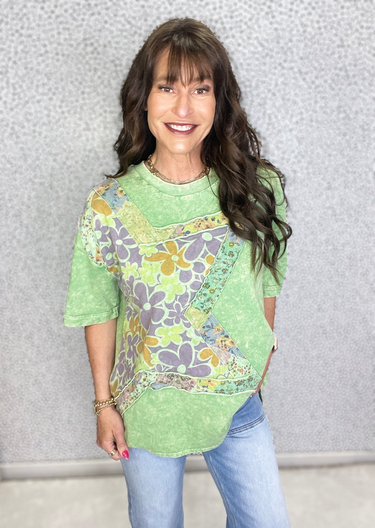 Starry Bloom Mineral Wash Star Floral Patch Tee In 4 Colors