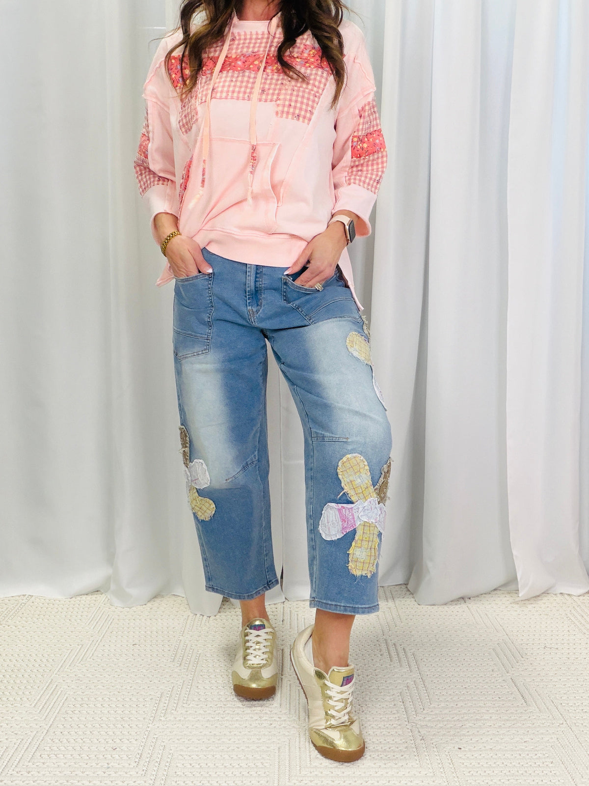 Downtown Flower Patch Barrel Pants In Denim