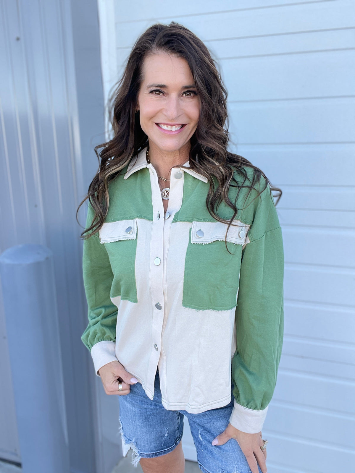 Urban Chill Colorblock Shacket In 2 Colors: Ash, Matcha