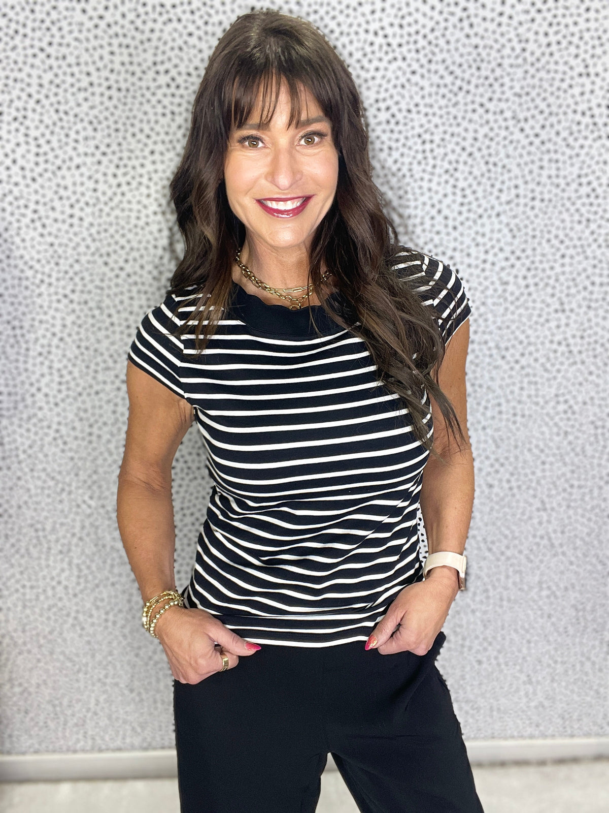 Sweet Life Short Sleeve Striped Knit Top In Black *Final Sale*