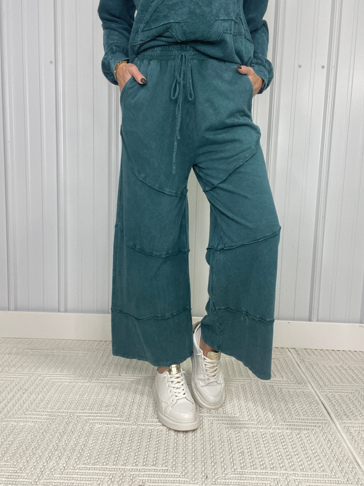 Midnight Agenda Diagonal Hem Wide Leg Pants In 2 Colors