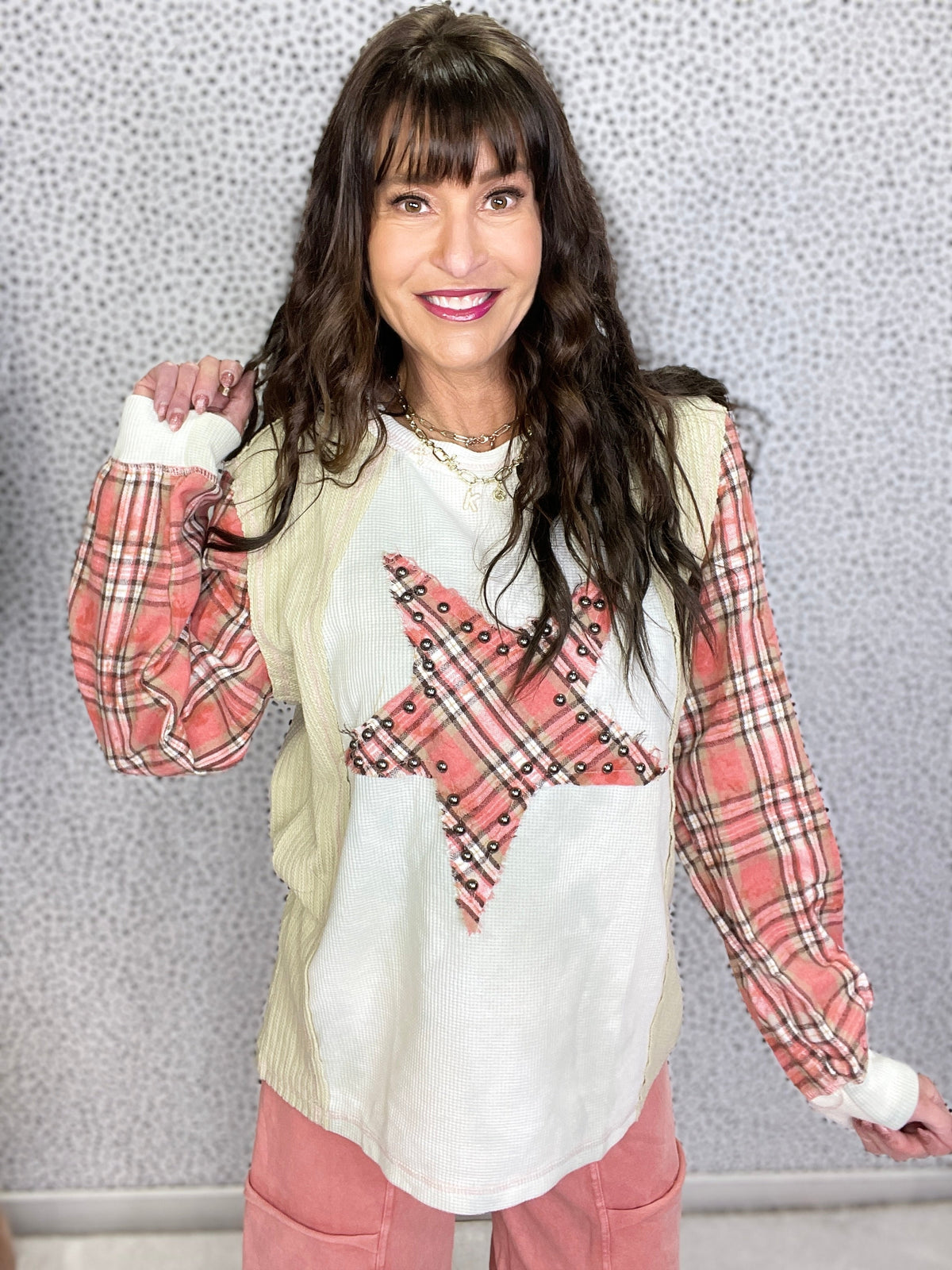 POL Into The Stars Long Sleeve Roomy Top In Sage *Final Sale*