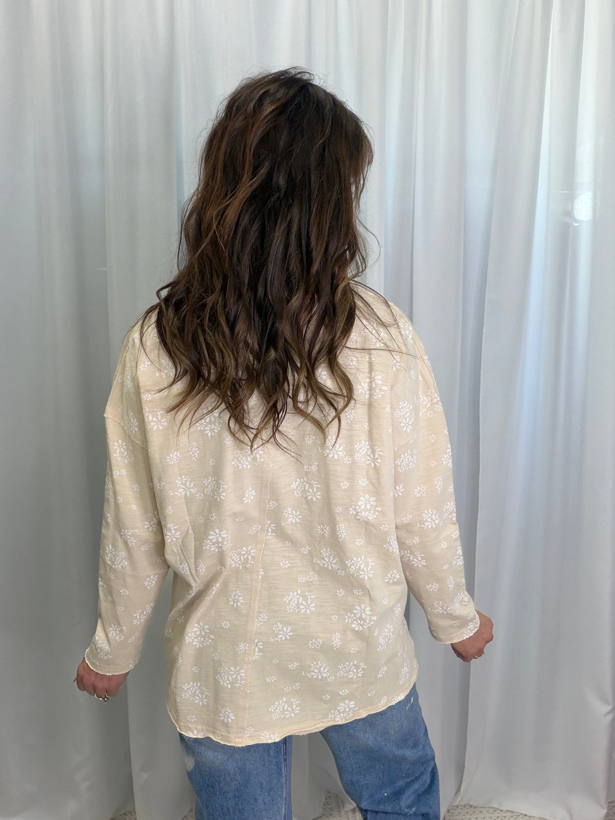 Floral Printed Slub Top In Natural