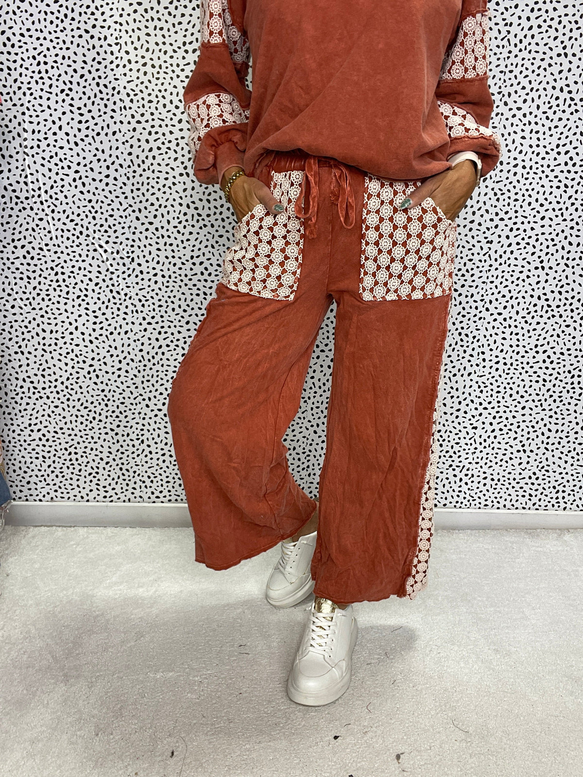 Mineral Wash Floral Daisy Trim Pants In 6 Colors