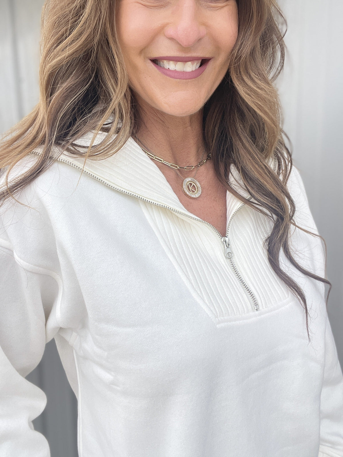 Connect With Me Ribbed Details Quarter Zip Pullover
