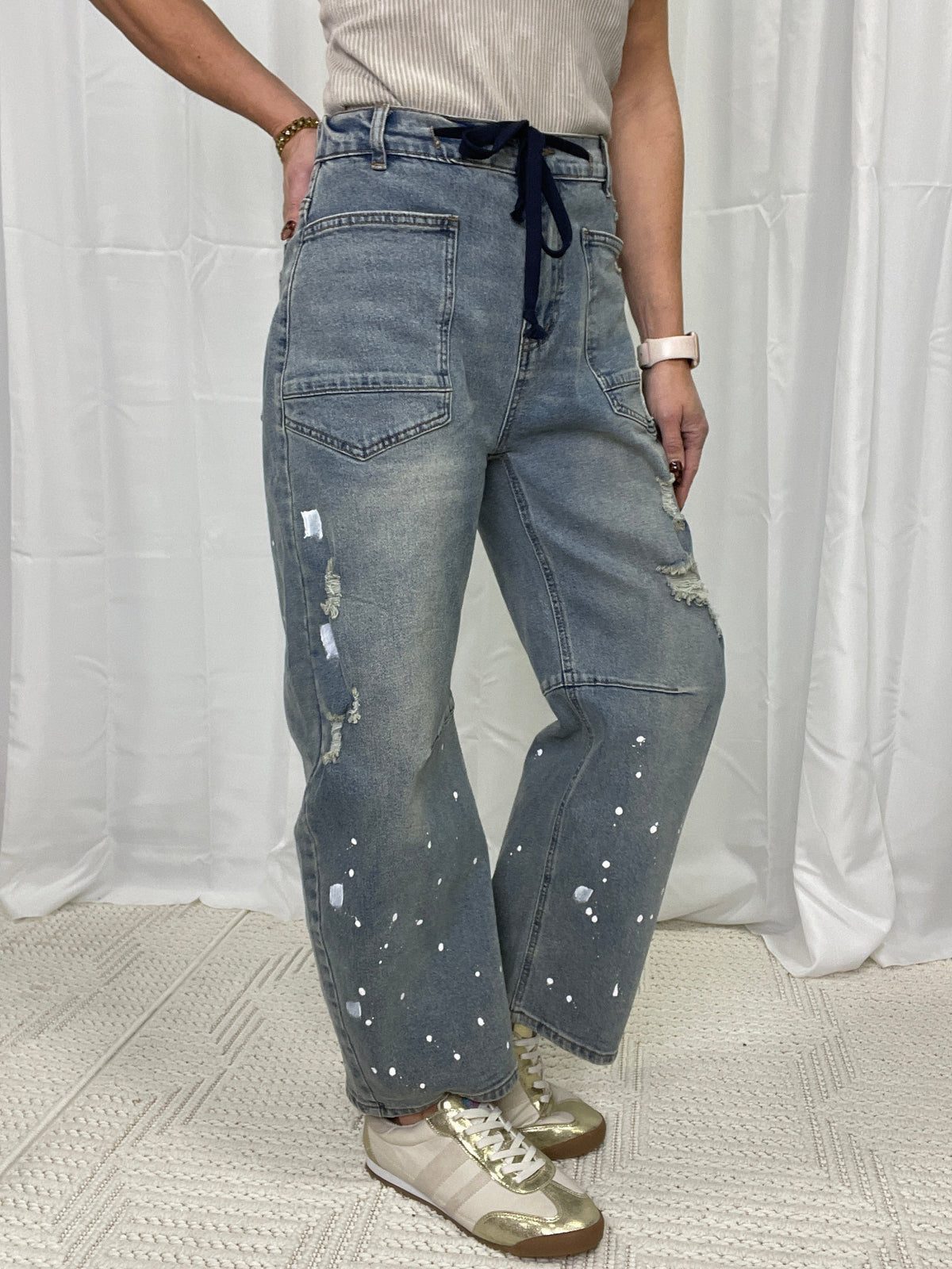 Lainey Washed Distressed Barrel Jeans 693 In 3 Colors