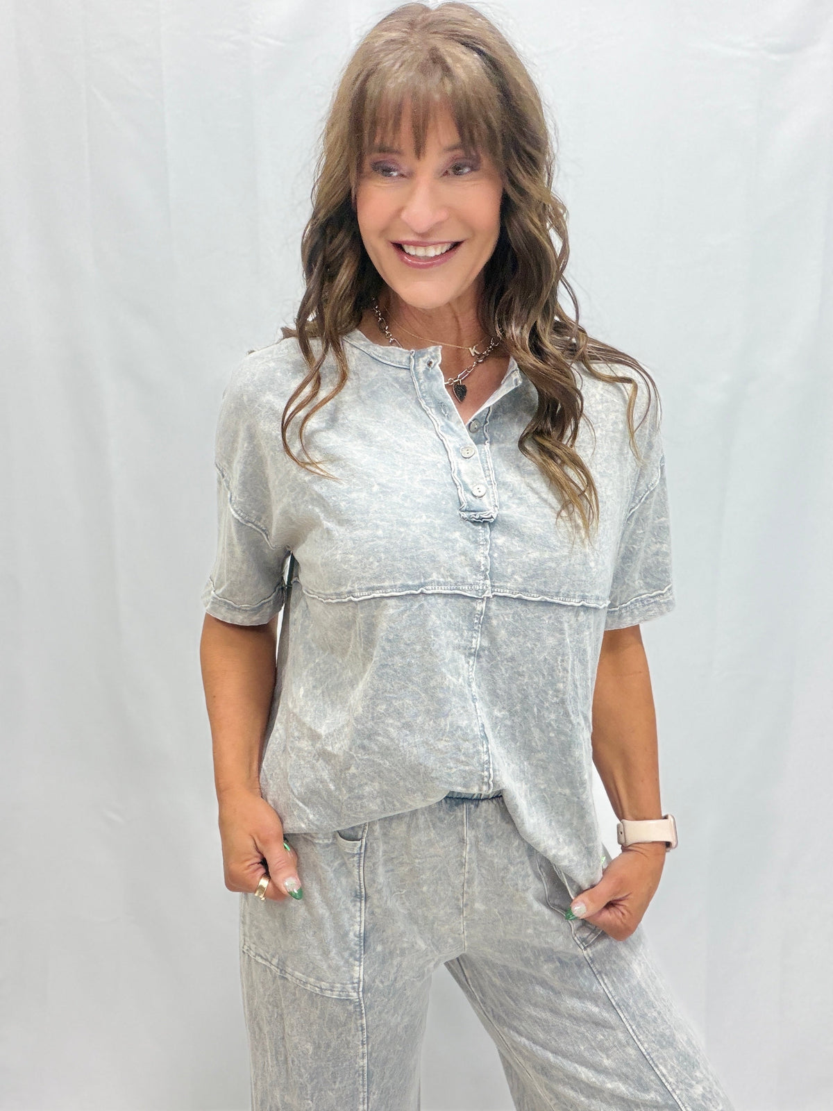 No One Like You Mineral Washed Henley Top In 4 Colors