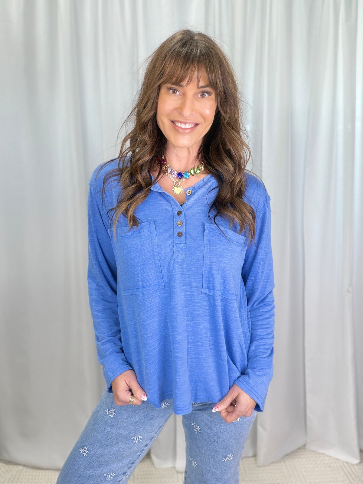 Pol Harper Slub Button Top in 4 Colors