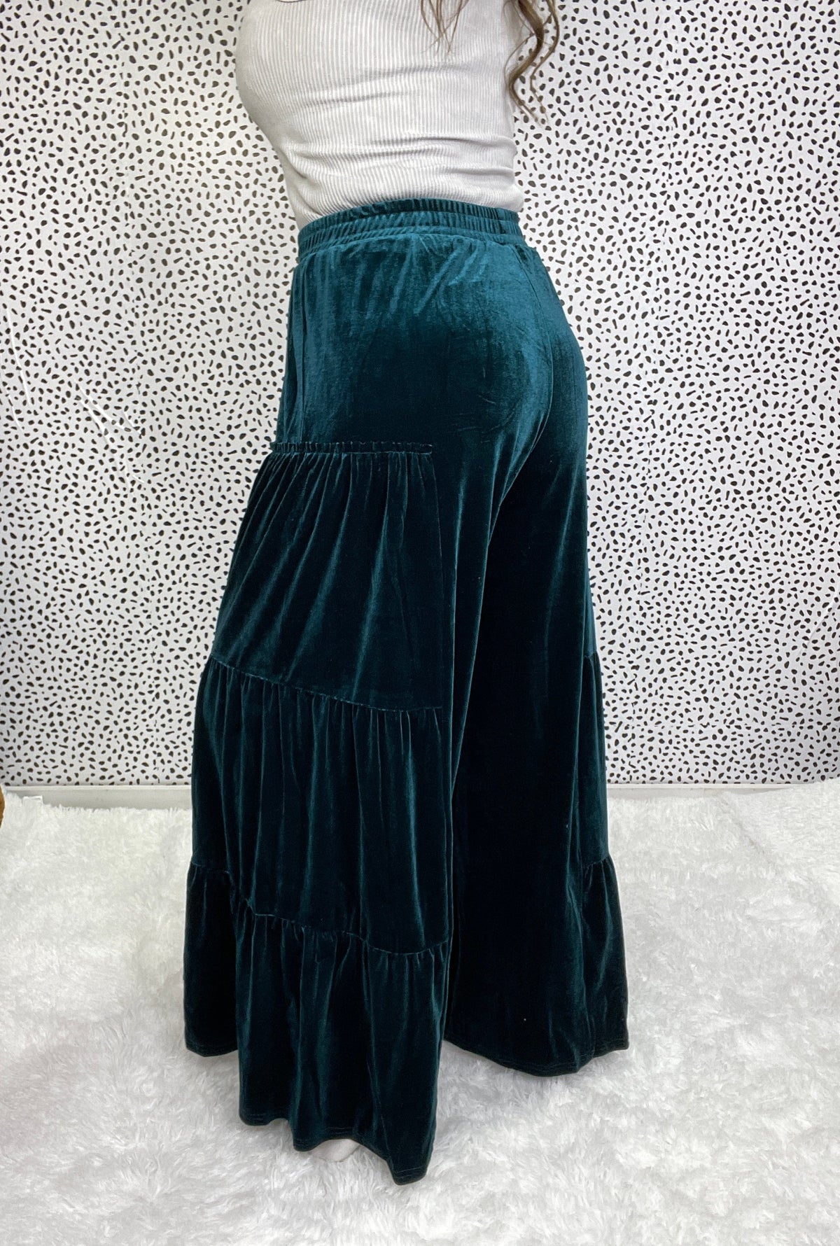 Do It Right Velvet Tiered Wide Ruffle Pants In 2 Colors *Final Sale*