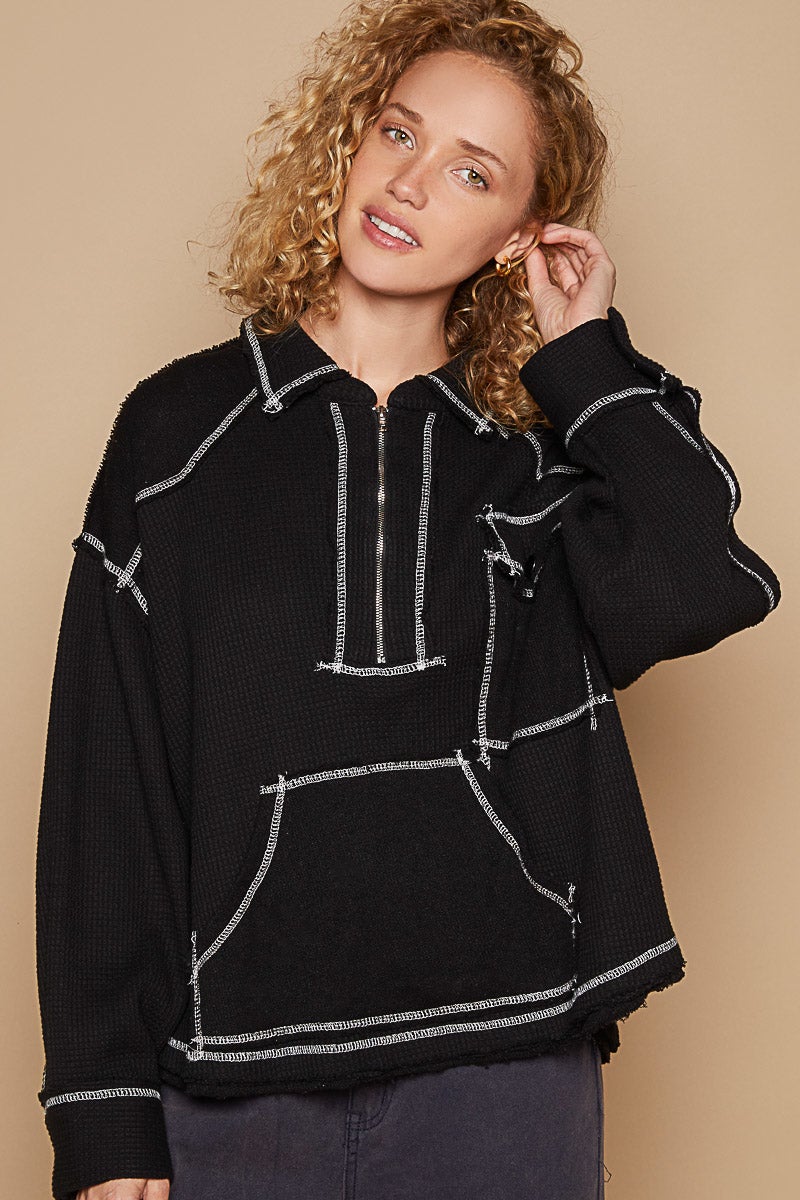 POL Moving Forward Long Sleeve Thermal Knit Front Zip Top In 3 Colors *Final Sale*