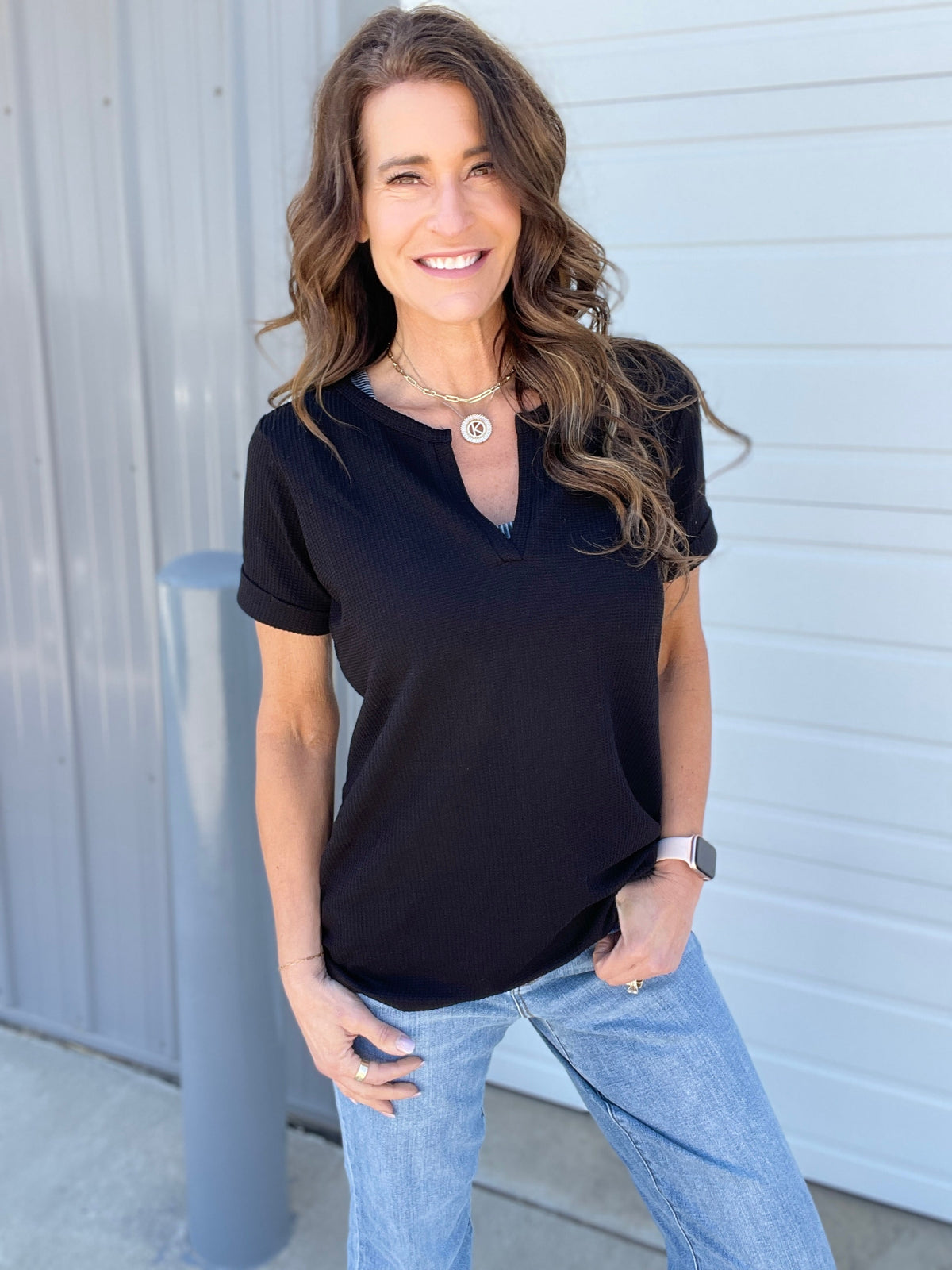Feel Your Best Waffle Knit Top In Blue, Ivory, Black *Final Sale*