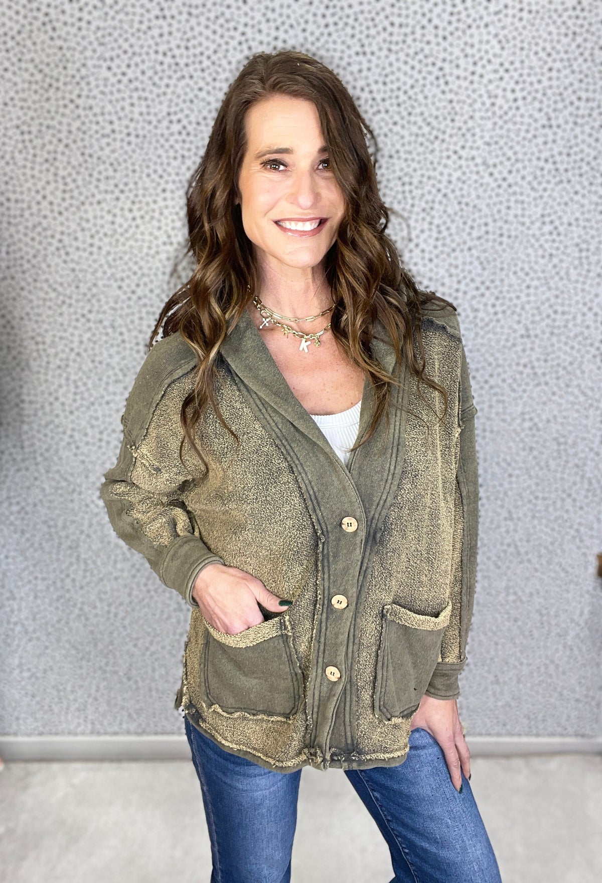 Vintage Olive Teddy Bear Terry Knit Jacket *Final Sale*