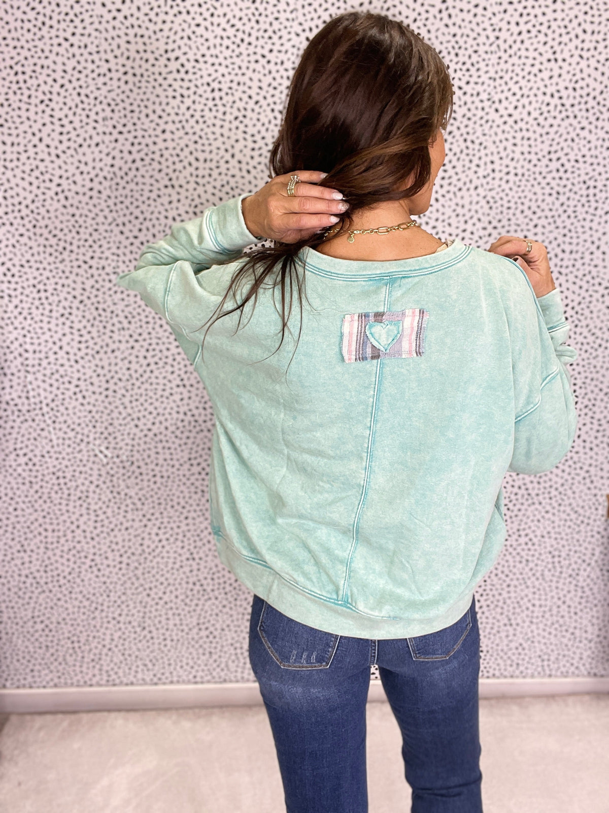 Oli & Hali Forever Love Mineral Washed Heart Terry Knit Top In 4 Colors