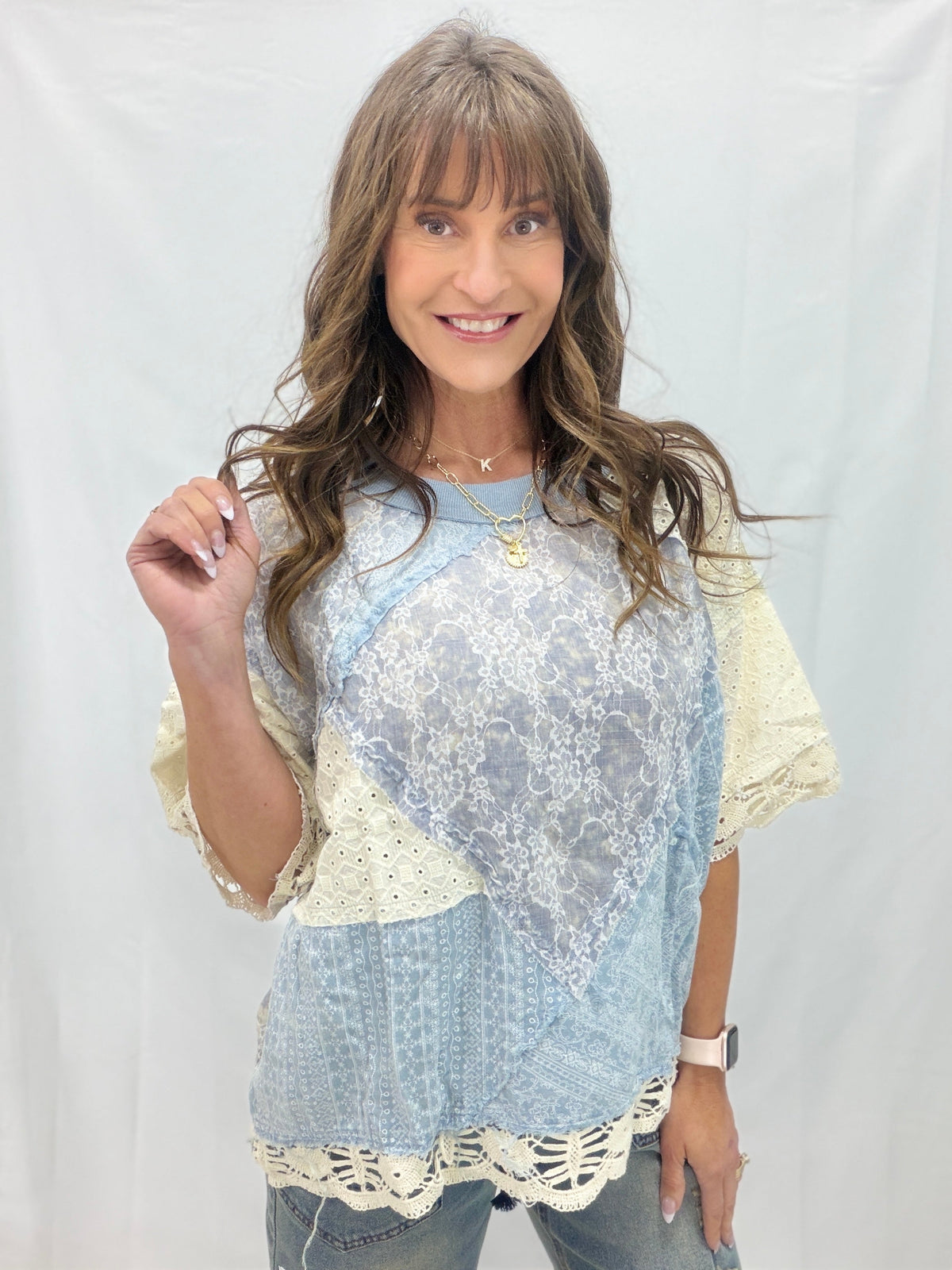 Oli & Hali Washed Fabric Mix Top *Final Sale*
