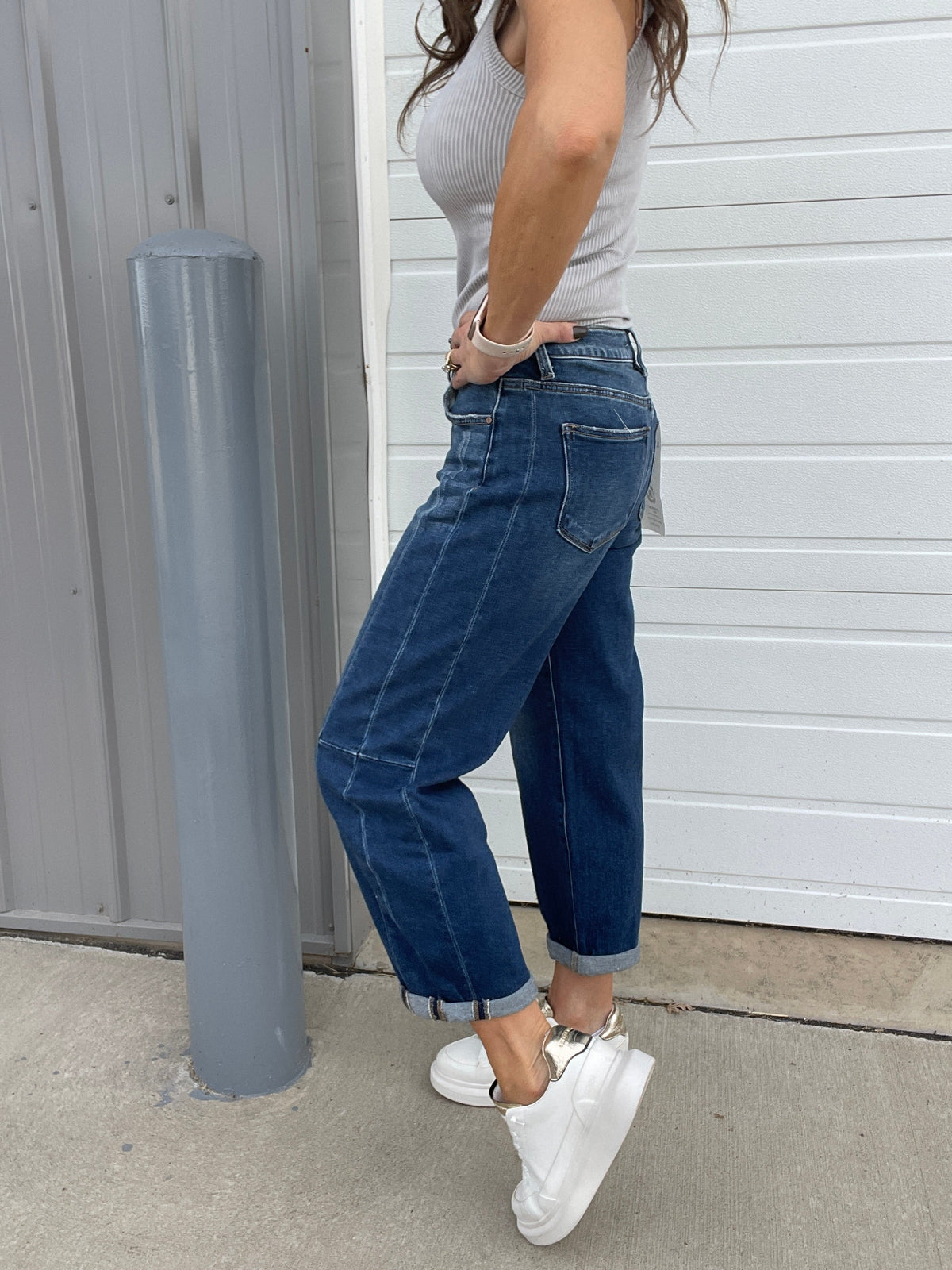 Risen Katelyn Slimming Seamed Barrel Jeans 933 In Dark & Medium