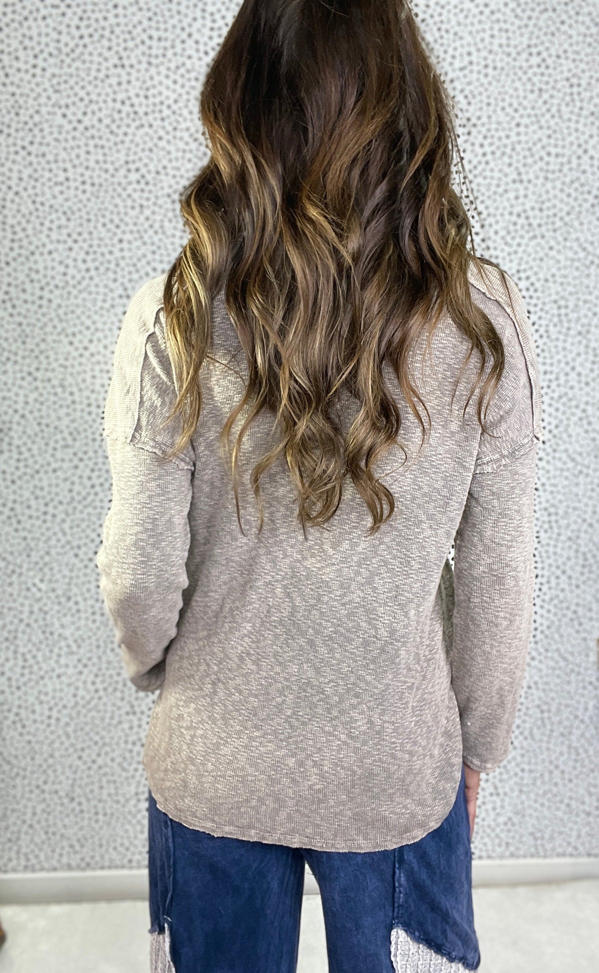 Never Lost Long Sleeve Henley Top In Heathered Charcoal *Final Sale*