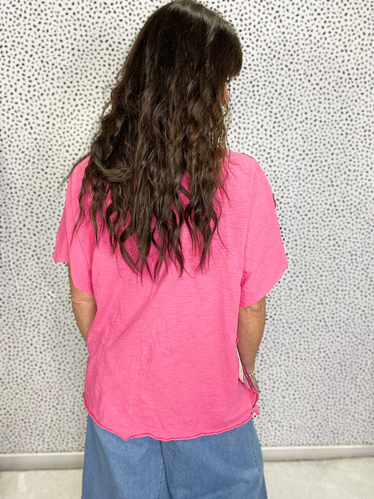 Oli & Hali Striped Serenity Oversized V-Neck Top In Pink *Final Sale*