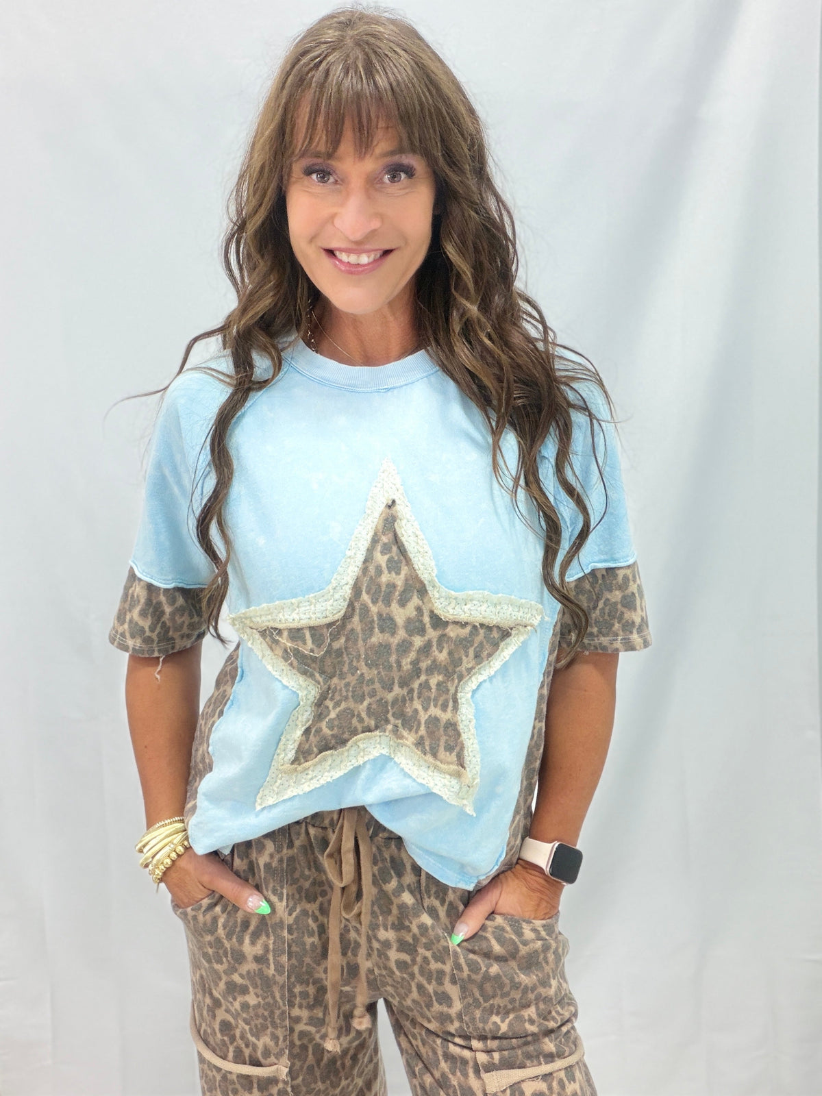 Wild Star Leopard Patch Tee In 5 Colors