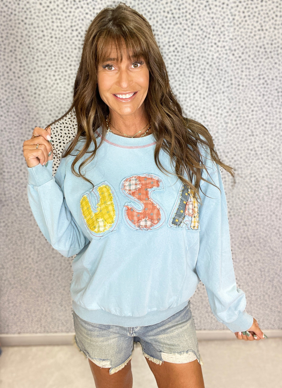USA Patchwork Terry Crewneck in 2 Colors
