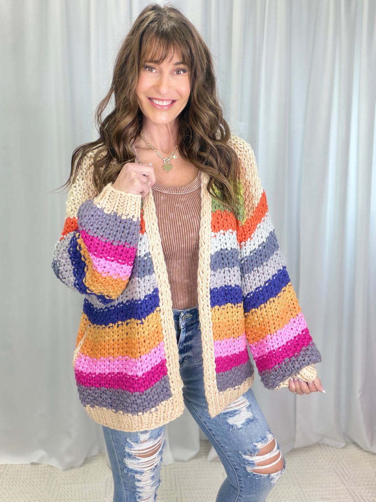 Colorburst Basketweave Cardigan in Cream