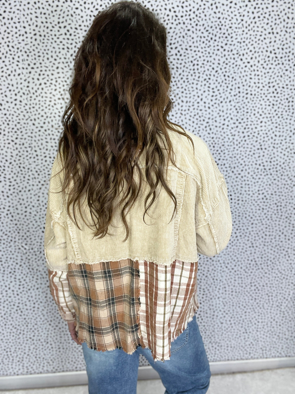 Oli & Hali Be Wild Washed Denim Plaid Color Block Jacket In 2 Colors
