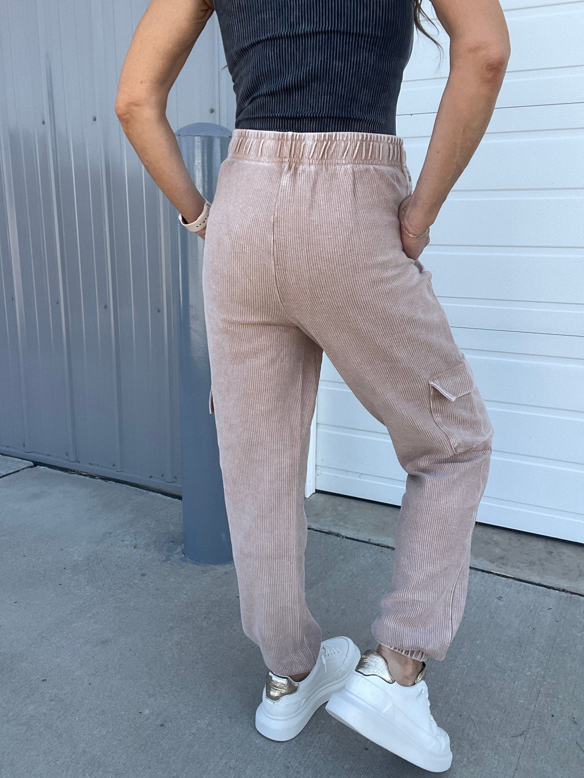 Corded Snow Washed Relaxed Jogger In 3 Colors: Black, Light Mocha, Light Purple