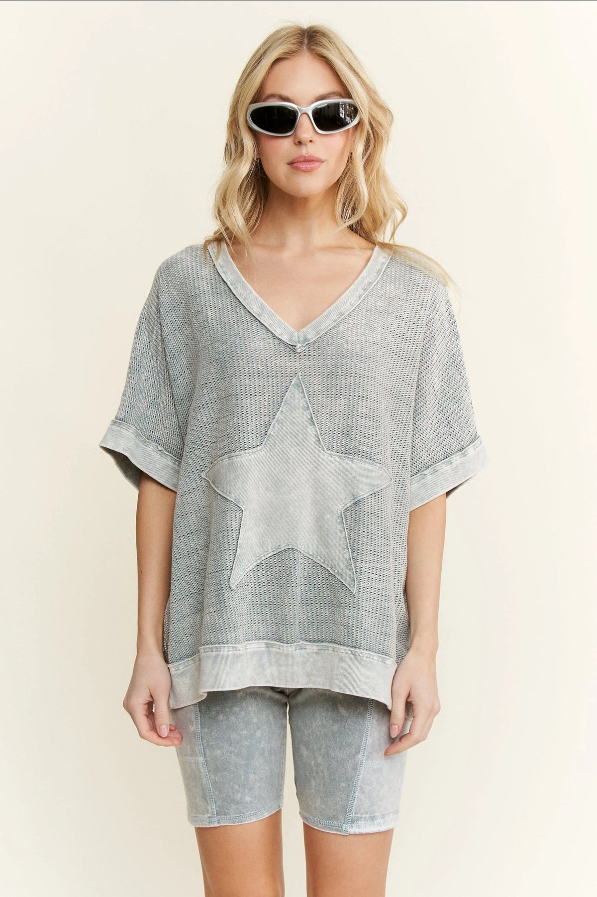 Forever Fun Star Patch Mesh Top In 5 Colors