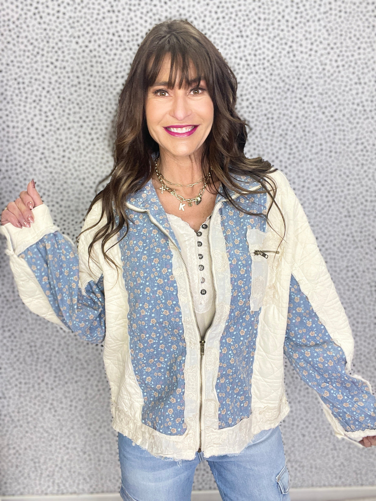 POL Meadow Lane Balloon Sleeve Quilted Jacket In Cream