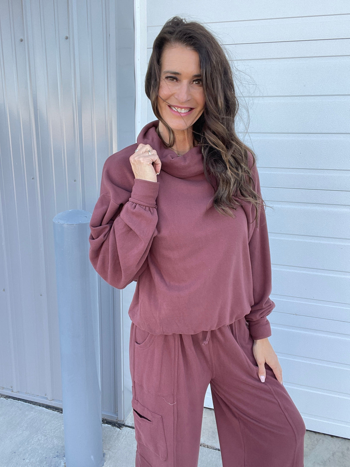 Moving On Brushed Hacci Top In 3 Colors: Charcoal, Cinnamon, Teal *Final Sale*