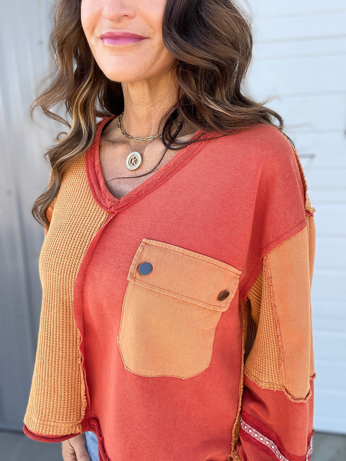 Pol Imaginary Friends Lace Trim Knit Top In Harvest Orange *Final Sale*