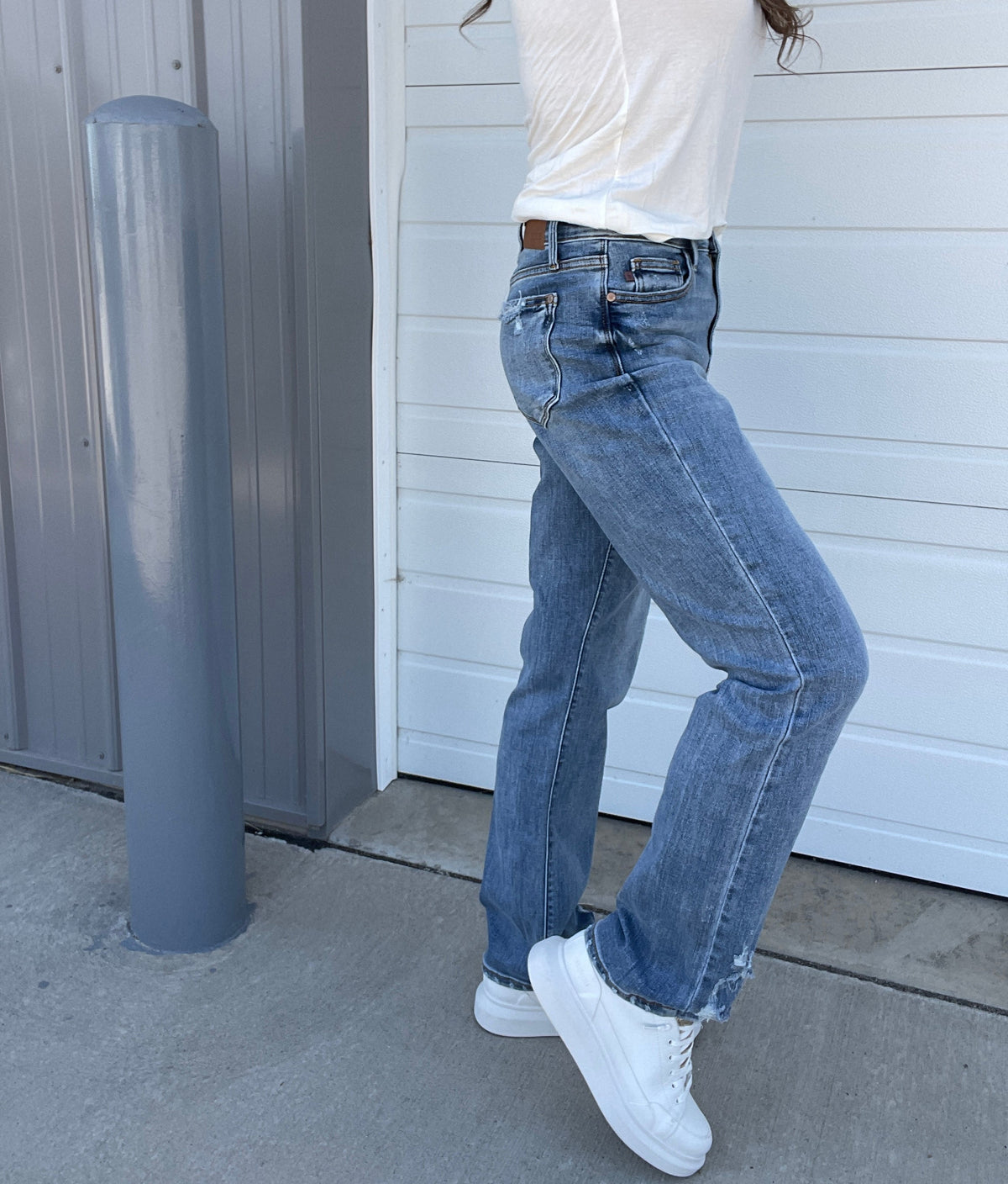 Judy Blue Peggy High Rise Straight Jeans With Distress 470