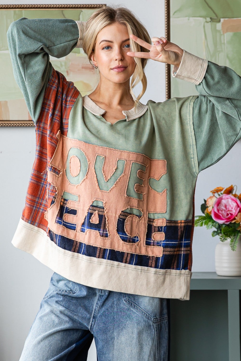 Oli & Hali Heart And Harmony Long Sleeve Terry Knit Pullover Top In 2 Colors *Final Sale*