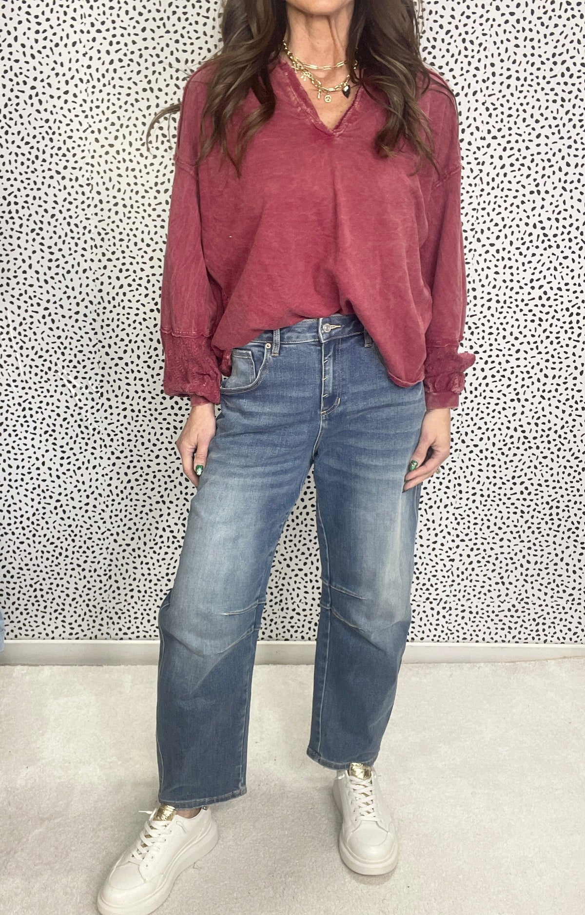 Mica Reba High Rise Non Distressed Barrel Jeans In Saphire 233