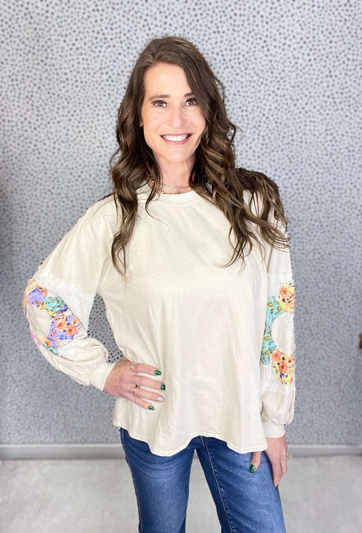 Still Playing Floral Patch Long Sleeve Top In 5 Colors *Final Sale*