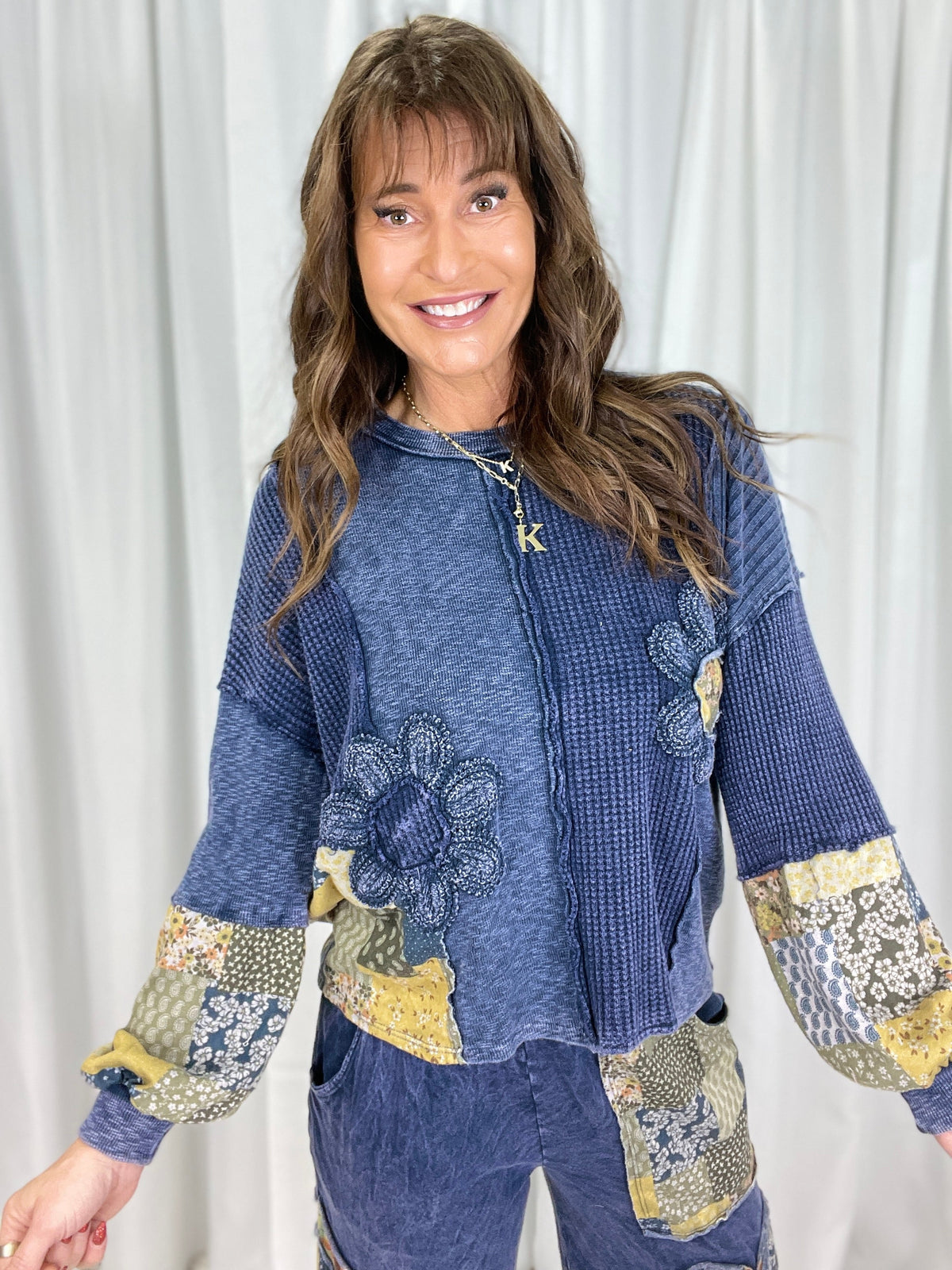 Indigo Bloom Patchwork Top In 4 Colors
