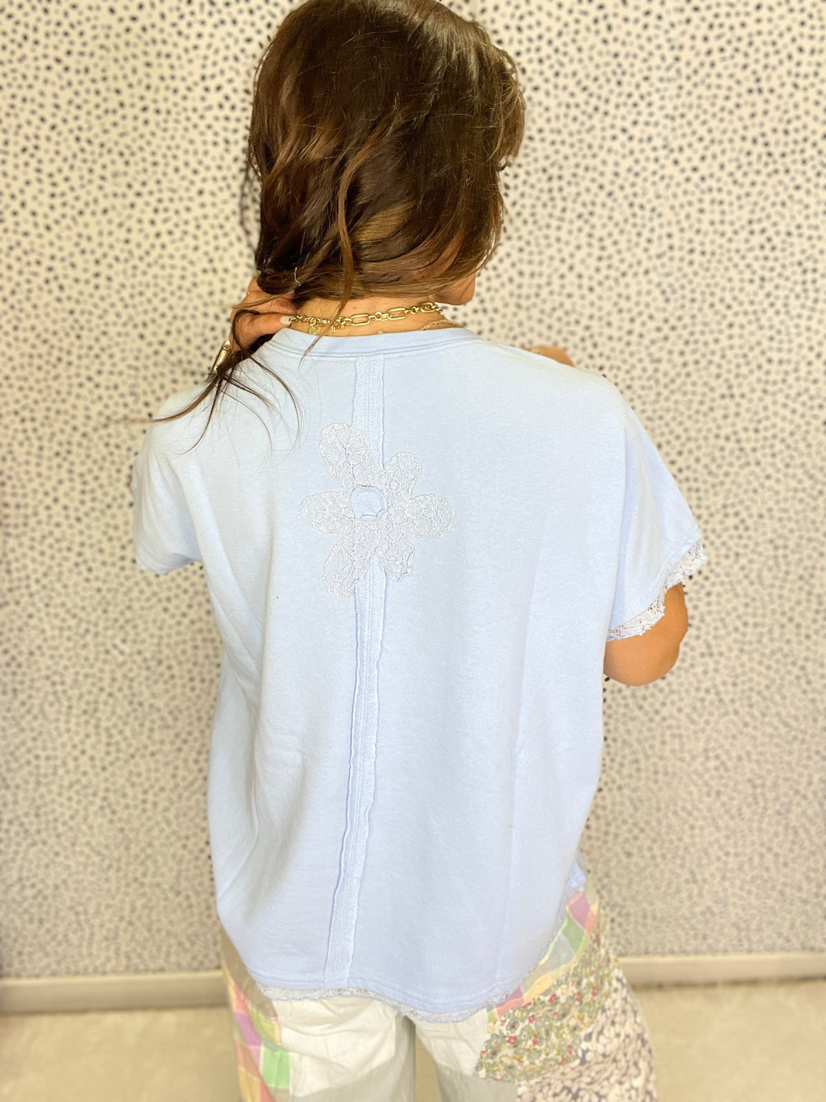 Washed Lace Blossom Patch Top In 2 Colors