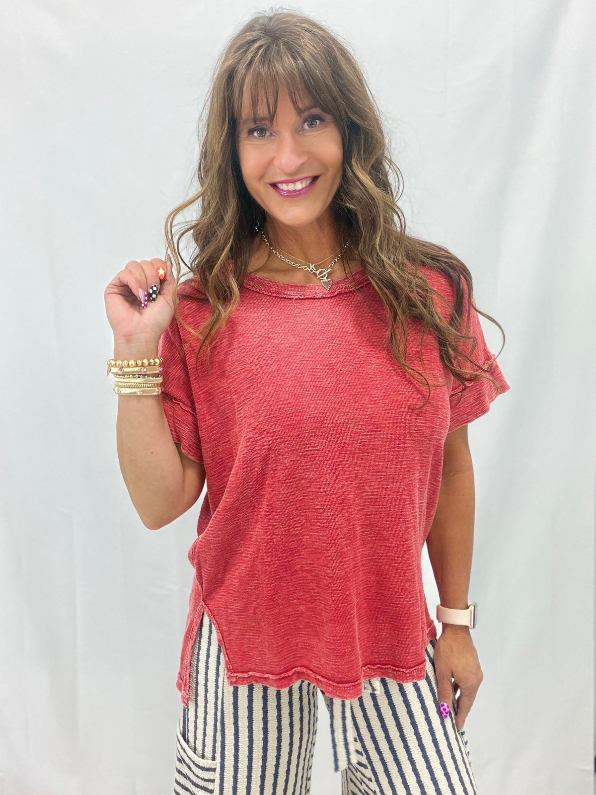 Cozy Crush Mineral Washed Scoopneck Top In Red