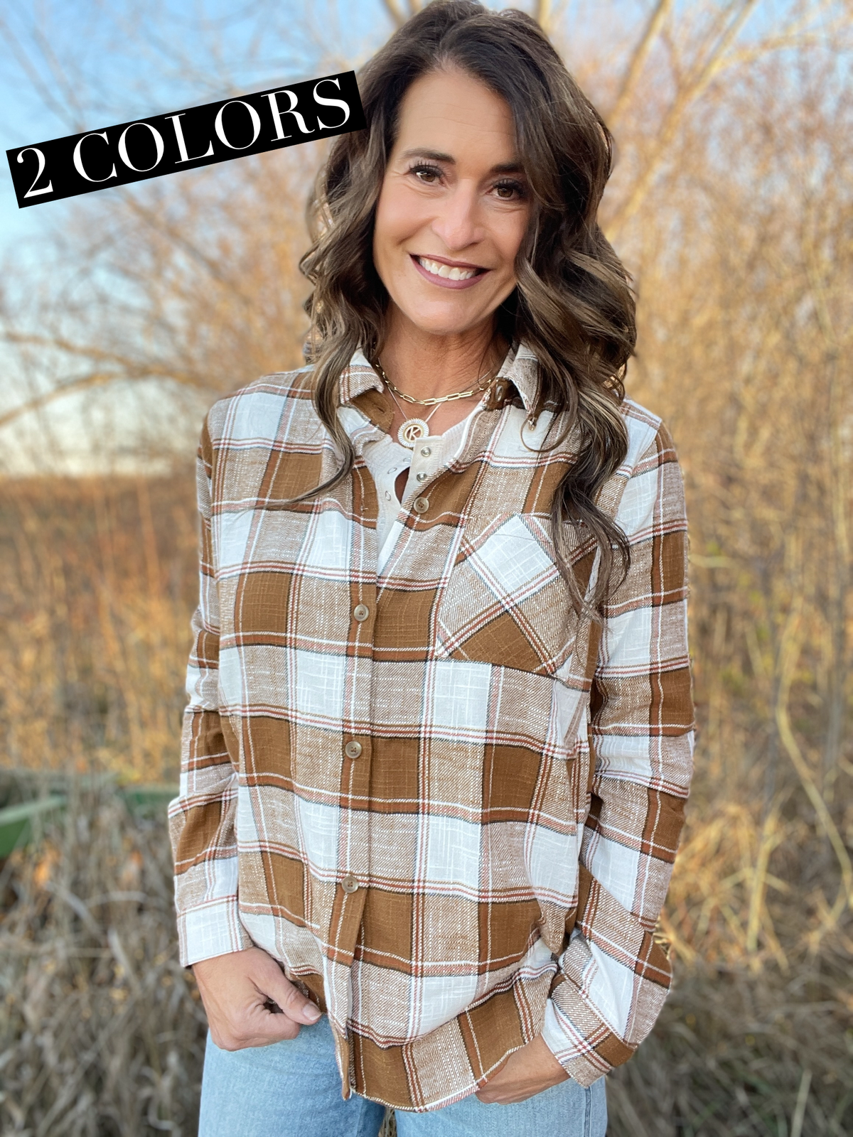 We Got You Plaid Button Up Shirt In 4 Colors: Pink, Camel, Teal, Purple *Final Sale*