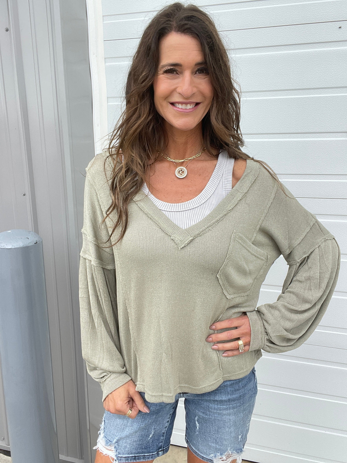 Pol Look In Your Eyes Lightweight Sweater In 2 Colors: Black, Dusty Olive *Final Sale*