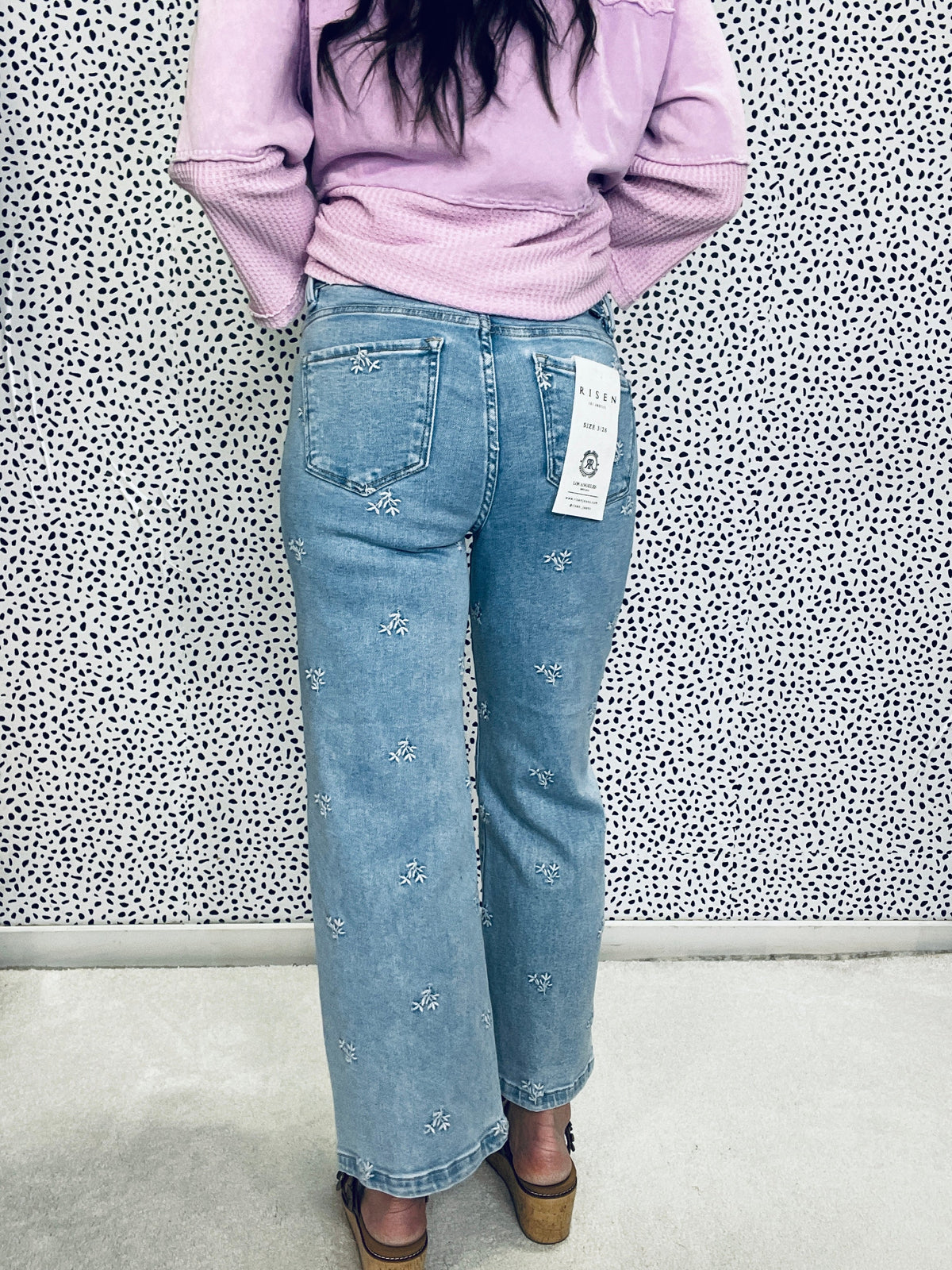 Risen Gwendolyn High Rise Crop Wide Embroidered Jeans 010 In Light