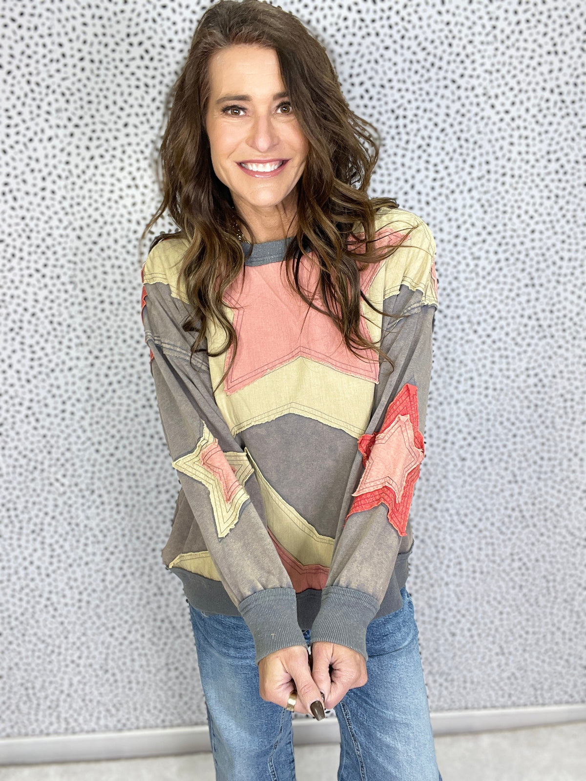 Oli & Hali Now Or Never Washed Star Patch Pullover Top In 2 Colors