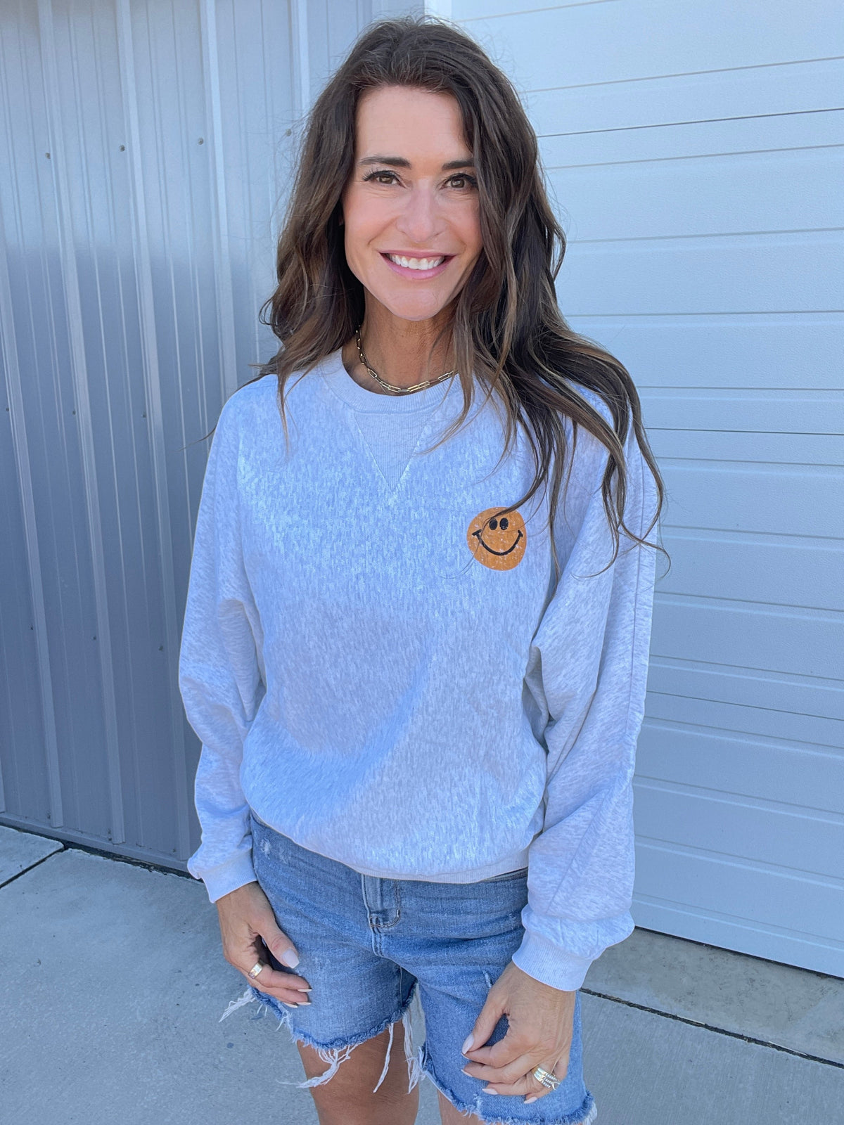Charming Smile Relaxed Terry Pullover In 3 Colors: Pink, Grey, Blue *Final Sale*