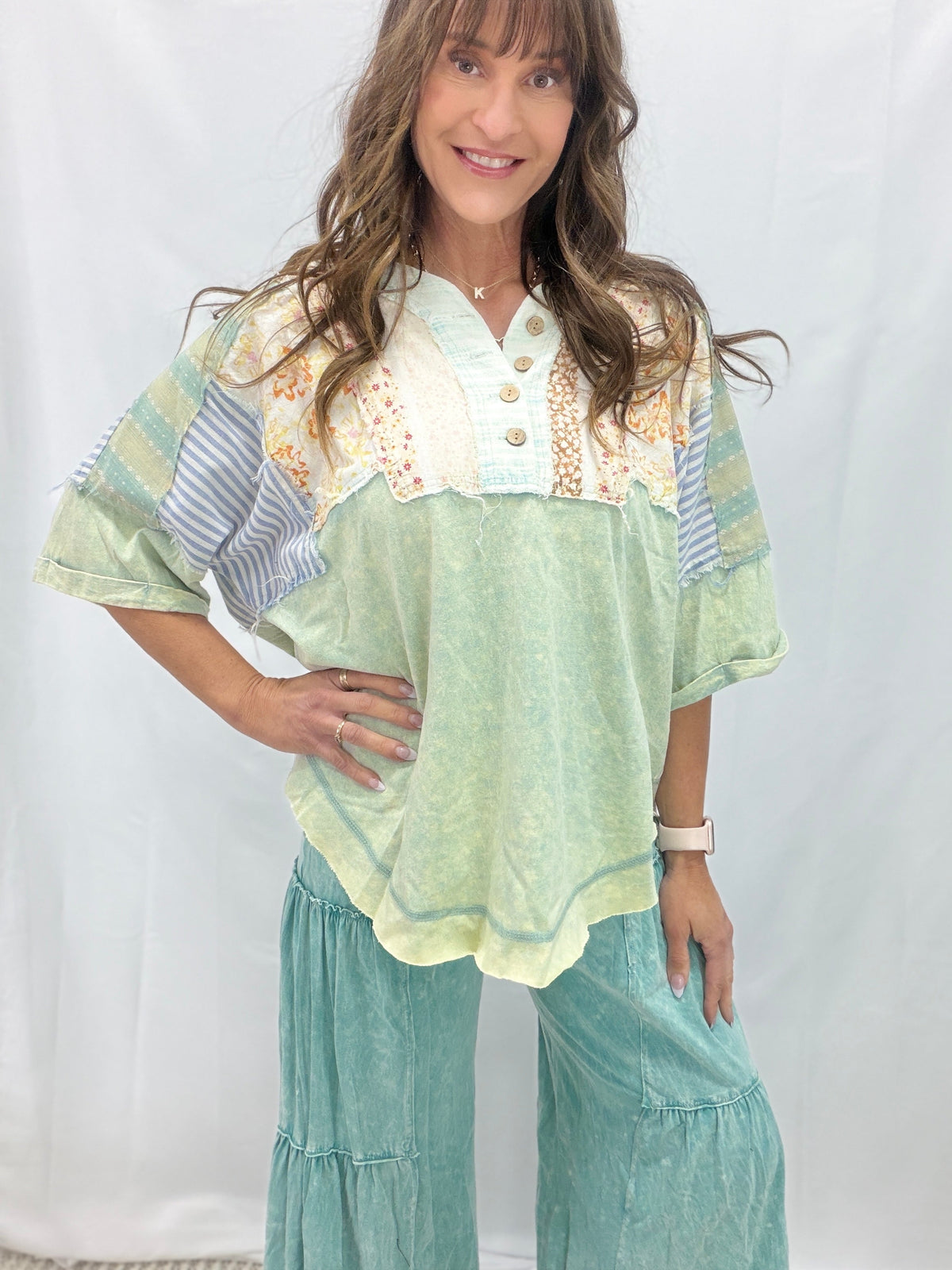 Oli & Hali Surprise For You Washed Half Placket Henley Neck Top *Final Sale*