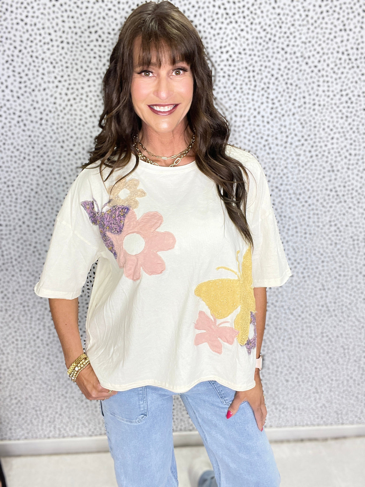 Oli & Hali Butterfly Bliss Patchwork Top In 2 Colors *Final Sale*