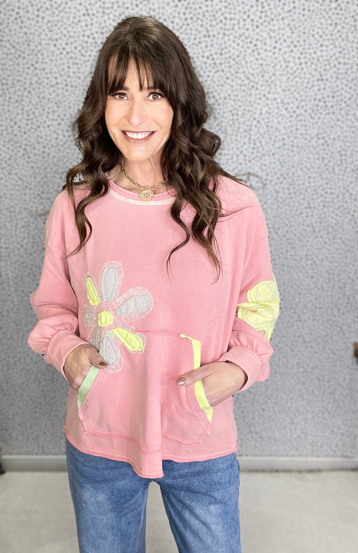So Full Of Joy Flower Patch Terry Pullover In 3 Colors