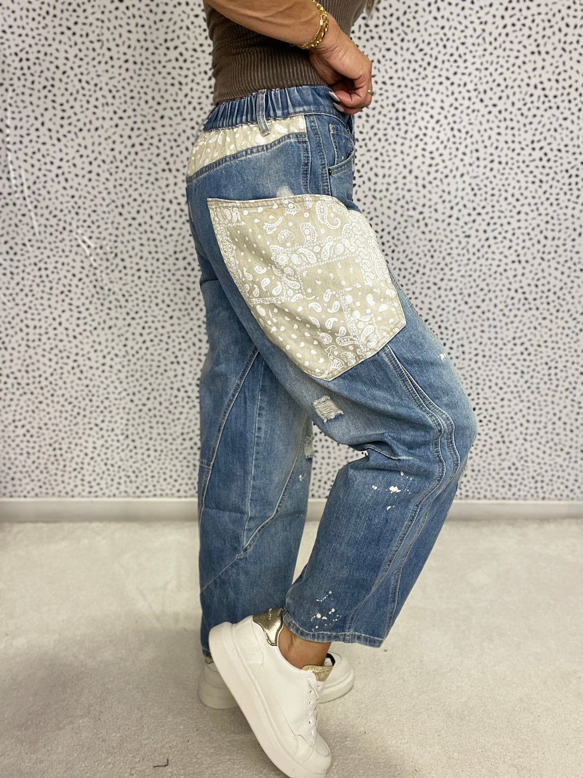 Bandana Patch Wide Leg Jeans